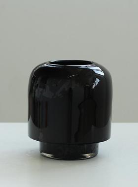 中古白瓷琉璃直筒花瓶宅寂风手工磁粉黑色厚底干花样板房轻奢摆件