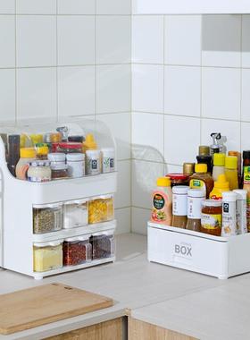 调味盒家用多功能防尘防潮透明厨房带盖多层免打孔台面调料置物架