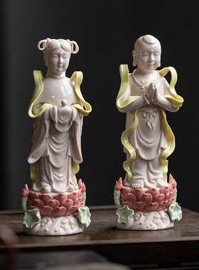 陶瓷善财童子龙女金童玉女观音菩萨像佛像侍奉家用居家供奉摆件