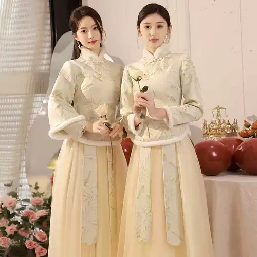 Утепленное платье подружки невесты, удерживающий тепло лонгслив, китайский стиль, для подружки невесты, изысканный стиль