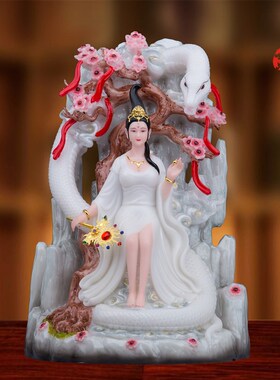 女娲娘娘神像灵蛇汉白玉飞天蛇十二生肖家用复古装饰.长柳蟒摆件