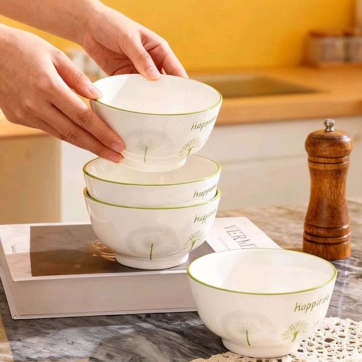 10个装陶瓷碗家用吃饭碗5英寸米饭碗釉下彩餐具2025新款瓷碗