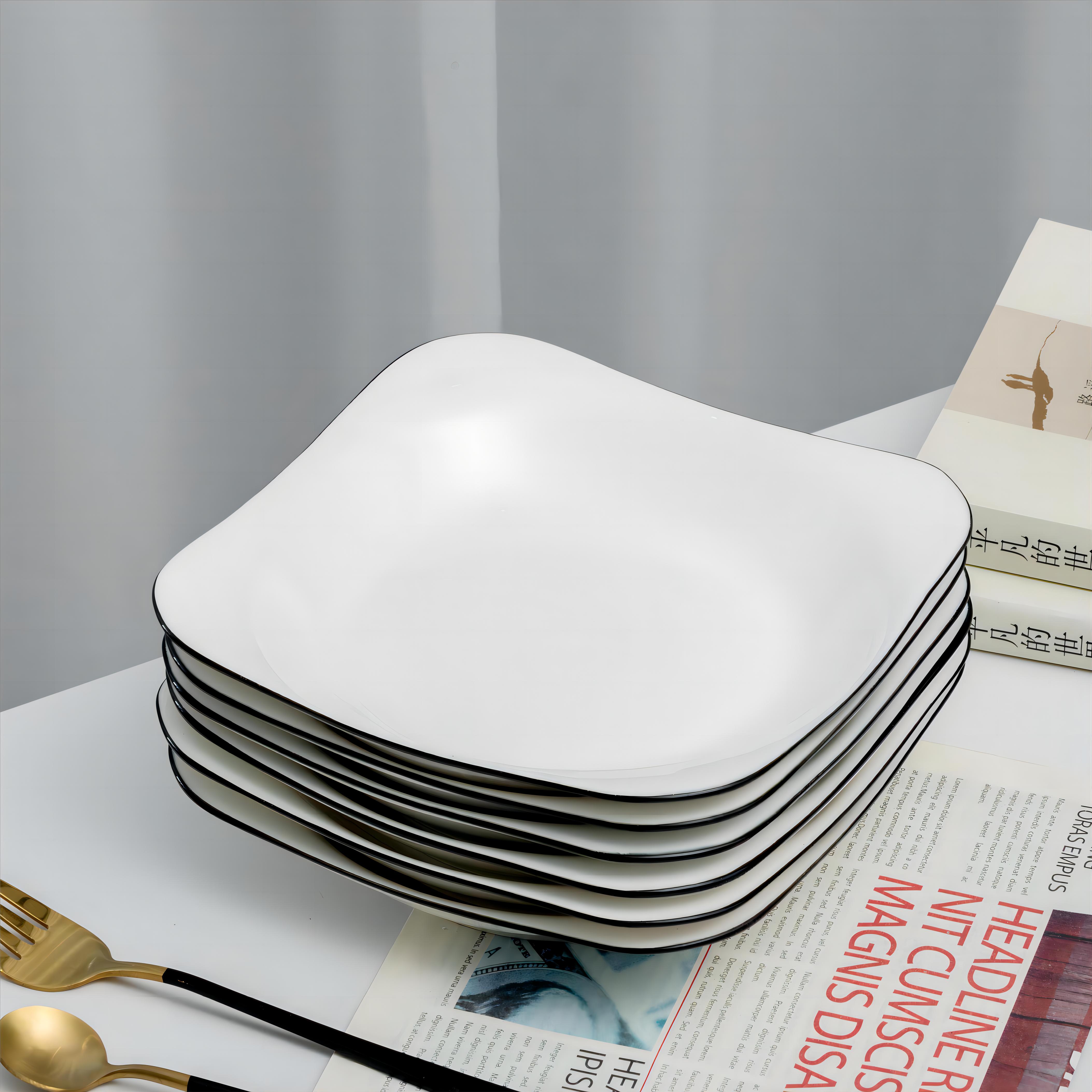 6个装菜盘子家用 创意不规则四方碟子陶瓷饭盘汤盘早餐盘日式餐具