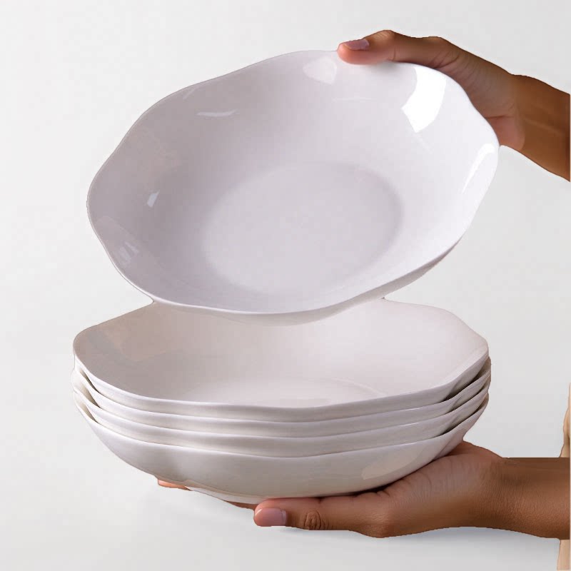 纯白陶瓷梅花盘荷叶盘花瓣盘深盘家用炒菜盘子水果盘凉菜盘异形盘