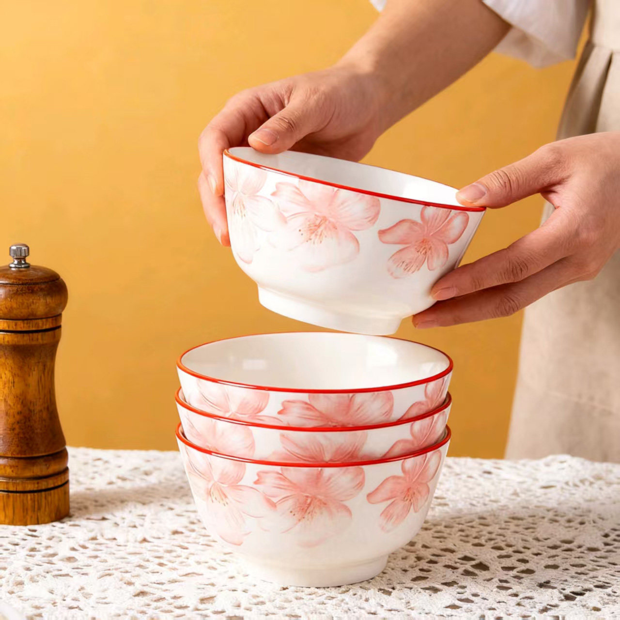 10个装陶瓷碗家用吃饭碗5英寸米饭碗釉下彩餐具2025新款瓷碗