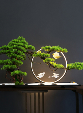 新中式仿真迎客松盆景办公室摆件绿植玄关装饰品样板间酒店微景观