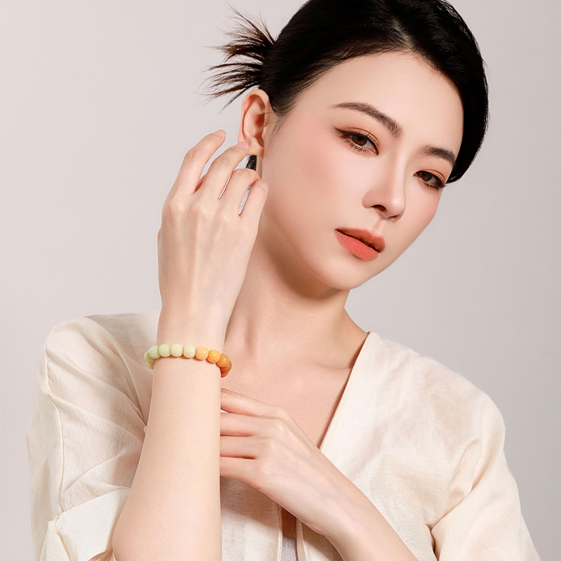 梦金园天然缅黄老型珠手链缅甸黄玉石英质玉渐变手串DIY珠串礼物 - 图3