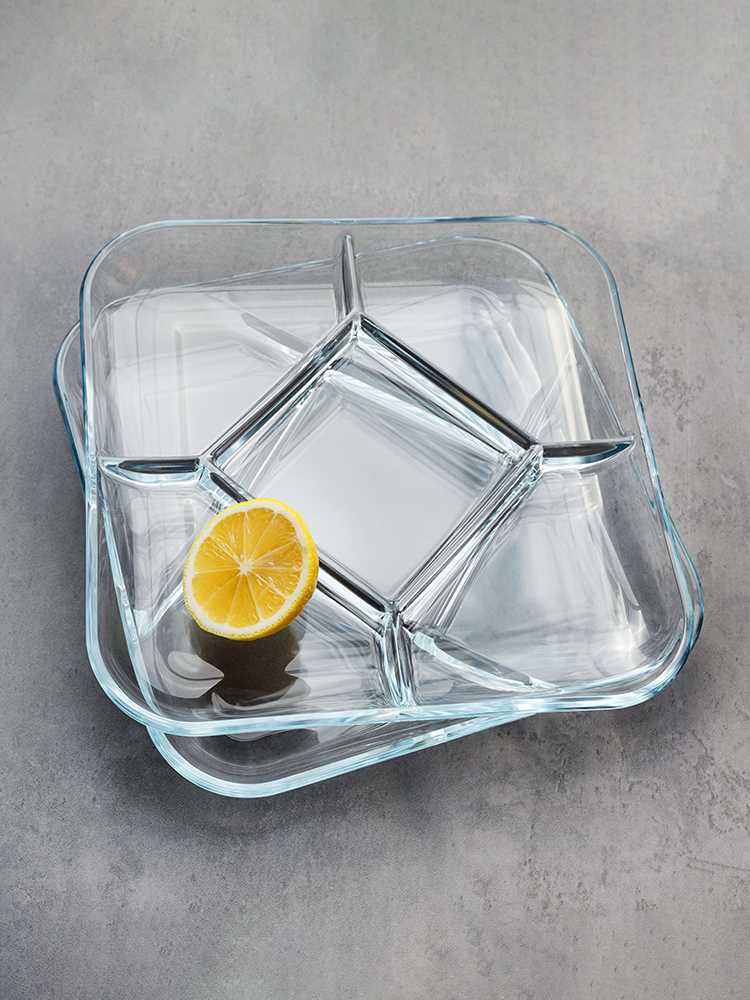 菲内克斯钢化玻璃9英寸方形5分隔盘家用水果拼盘坚果盘餐桌适用 - 图2
