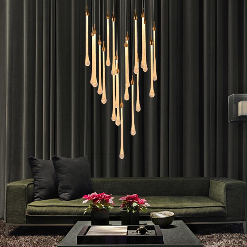 现代简约楼梯吊灯长吊灯复式楼中楼旋转网红水晶轻奢多头长吊灯 - 图0