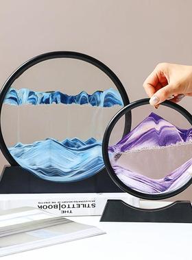 轻奢艺术流沙画沙漏摆件创意办公室桌面解压紫色系礼物家居装饰品