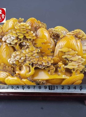 仿玉石寿山石田黄石左右逢源客厅办公室玄关摆Q件家居装饰山水摆