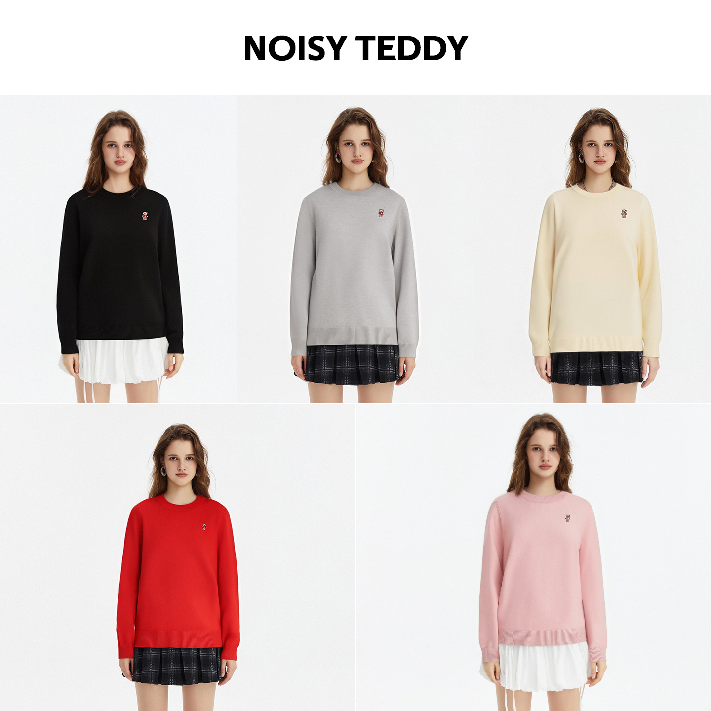 NOISY TEDDY25年秋季新款简约纯色女士圆领长袖套头毛衫休闲百搭 - 图0