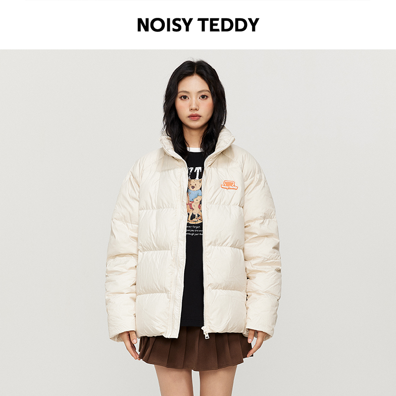 NOISY TEDDY男女同款25年冬新款简约立领拉链羽绒服百搭保暖外套 - 图0
