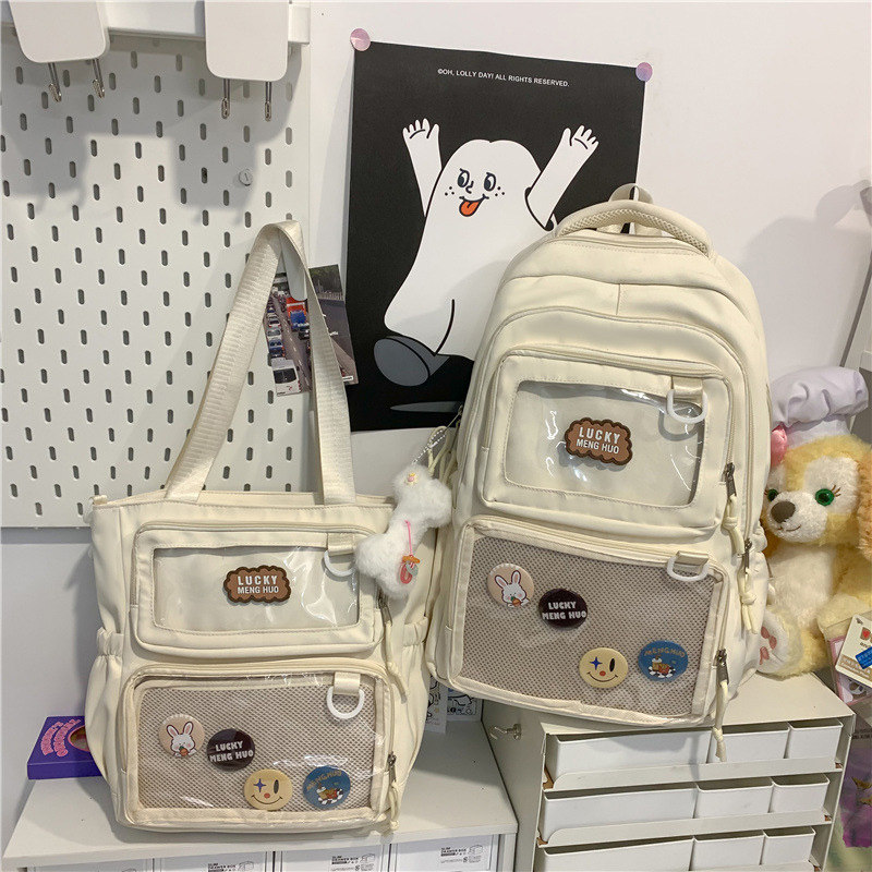 韩国新款学院风大容量双肩包女透明痛包学生书包日常百搭校园背包,淘宝优惠券,粉丝福利购,淘宝优惠卷