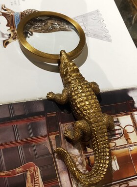 茱莉安欧式美式乡村铜鳄鱼放大镜别墅书房桌面T摆件办公室装饰
