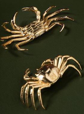 黄铜金螃蟹公母一对茶宠摆件家居装饰客厅办公室桌面摆设高档礼品