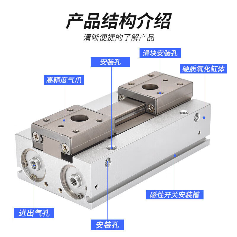铸固MHF2手指气缸导轨平行滑台气动薄型精密自由安装夹紧气泵用夹 - 图2