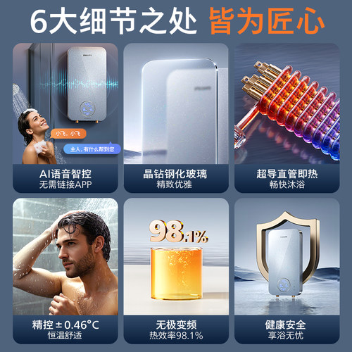 【国补15%】飞利浦即热式电热水器AI语音控制变频节能恒温速热 - 图1