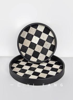 一匚轻奢马毛中古托 托盘棋盘格家居样品屋展示中心样板间卧室衣