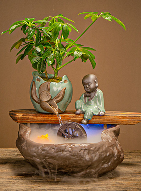 中式流水摆件招财水车家居办公室桌面小型鱼缸装饰开业乔迁礼物