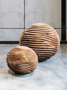 创意木球落地大摆件m酒店大堂展厅橱窗美陈装饰实木艺术雕塑工艺