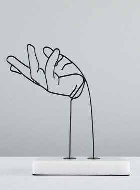 现代简约样板房抽象艺术手臂摆件客厅电视L柜书房书架酒吧吧台装