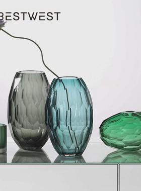 热销博西家居现代简约几何切x割棱形玻璃花瓶加厚款水培花器软装