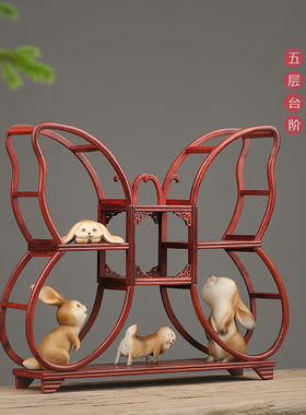 创意红木多宝阁客厅玄关古董茶叶柜茶道实木隔断T桌面摆件小博古