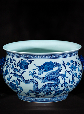 景德镇陶瓷器仿乾隆年制纯手绘青花M瓷聚宝盆玄关装饰摆饰