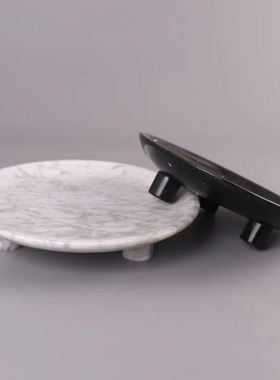 现代简约酒店样板间软装饰品天然大理石圆形N托盘收纳盘果盘点心