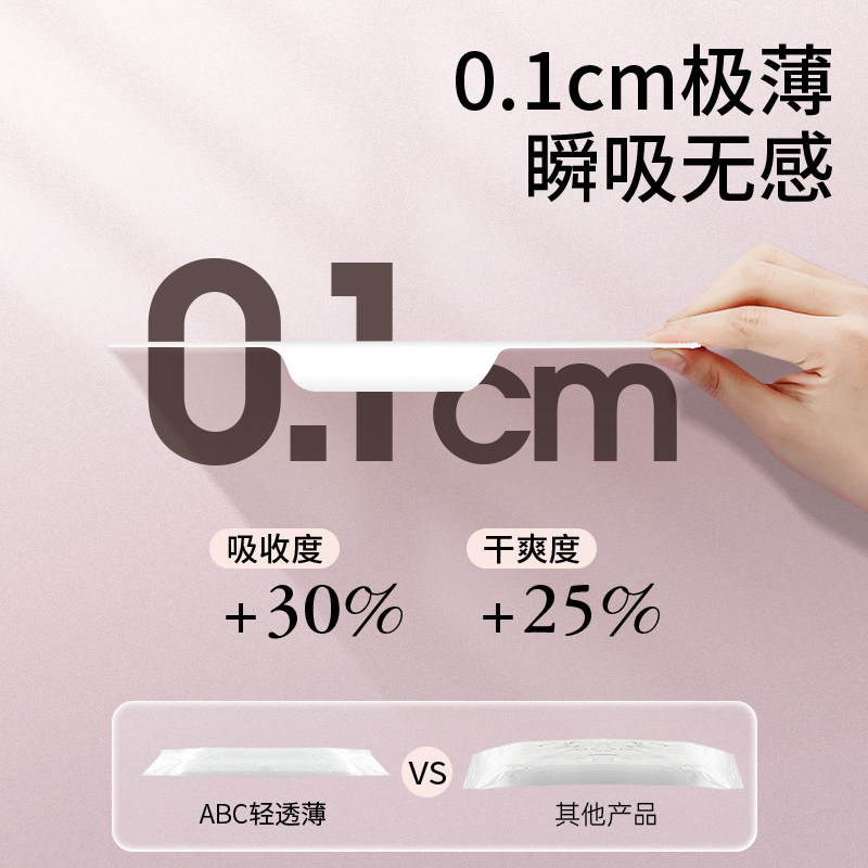 ABC夜用卫生巾KMS轻透薄加长少女姨妈巾棉柔清凉超吸防侧漏420mm,淘宝优惠券,粉丝福利购,淘宝优惠卷