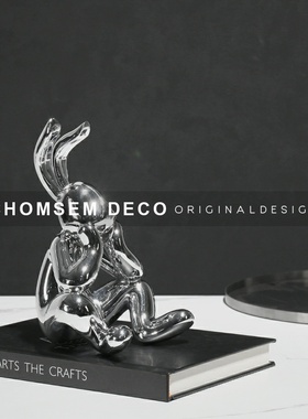 简约现代轻奢创意电镀树脂兔子软装饰品摆件样Q板房间展厅桌面摆