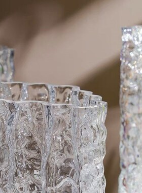 创意加厚玻璃透明冰川龙骨v样板间立体浮雕花瓶花器极系列装饰