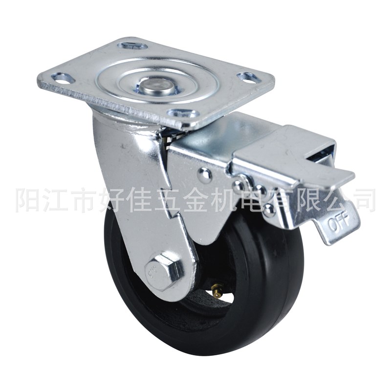 源头工厂直供5X2重型v铸铁橡胶平板双刹(调节螺母)脚轮 - 图0