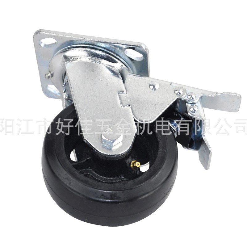 源头工厂直供5X2重型v铸铁橡胶平板双刹(调节螺母)脚轮 - 图2