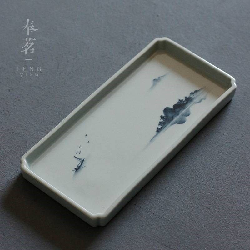 纯手绘古青c花陶泥山水茶盘 壶承杯垫功夫茶具单层干泡台茶道/零,淘宝优惠券,粉丝福利购,淘宝优惠卷