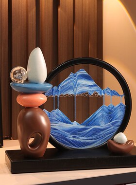 石来运转流沙画摆件轻奢高档客厅电视酒柜沙漏装饰办公室桌面礼物