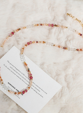 彩色多巴胺水晶项链粉色天然石