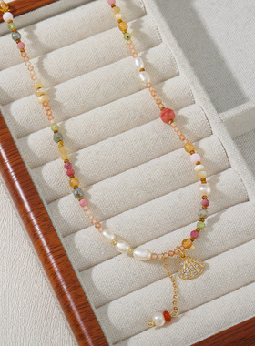 彩色原创项链设计感贝壳长吊坠度假海洋风天然淡水珍珠串珠锁骨