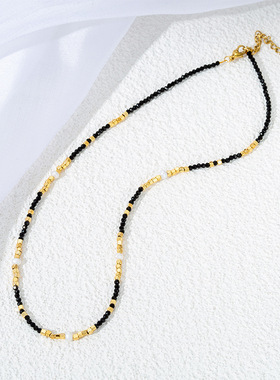 新款欧美ins黑尖晶石串珠项链