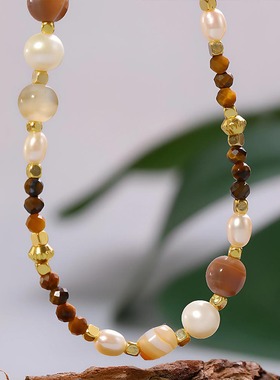 新中式小众虎眼石淡水珍珠项链