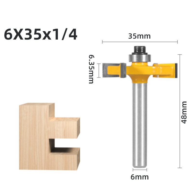 三件套四刃滚珠T型刀1/4柄木工铣刀具开槽口刀雕刻修边机刀头 - 图1