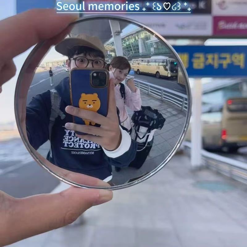 手持凸面镜旅行拍照反光镜小圆镜情侣自拍道具小巧便携出片神器 - 图2