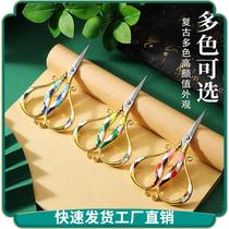Ancient Wind Pointed Small Scissors Embroidered Cut Household Color Titanium Handmade DIY Cross Stitch Cut Wire Head Color Bottle Hot Pin