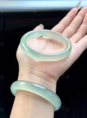 天然玛瑙手镯女冰种油青玉镯子冰透绿色玉髓手镯非翡翠正品送女友