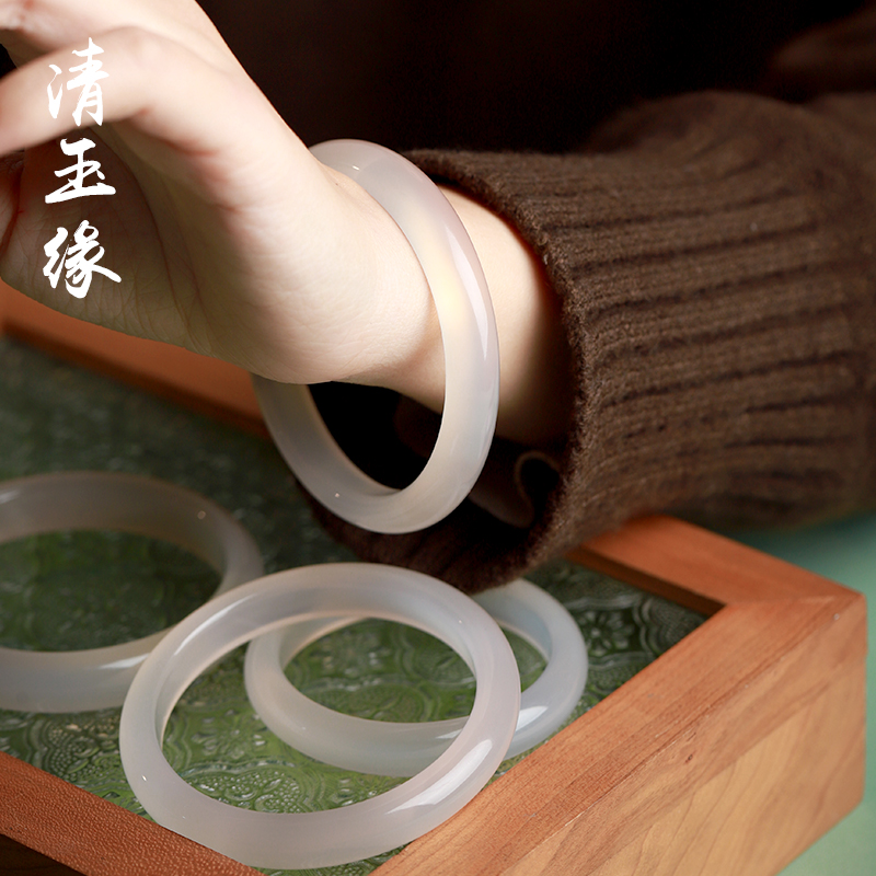 清玉缘纯天然玛瑙手镯女款香槟金玉髓玉镯子白月光高冰透冰种正品 - 图1