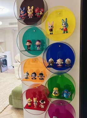 多巴胺盲盒置物架亚克力玄关透明书架圆形壁挂上墙创意手办公仔无
