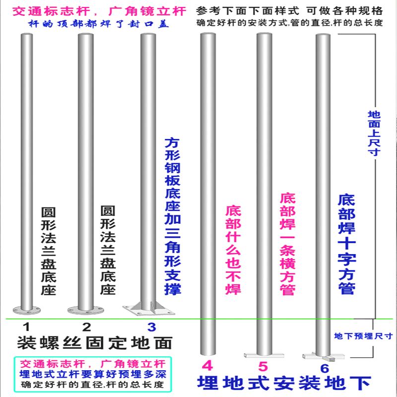 通标志牌立柱广角镜爆闪灯固定立杆圆管带底座镀锌钢管杆子新品-图0