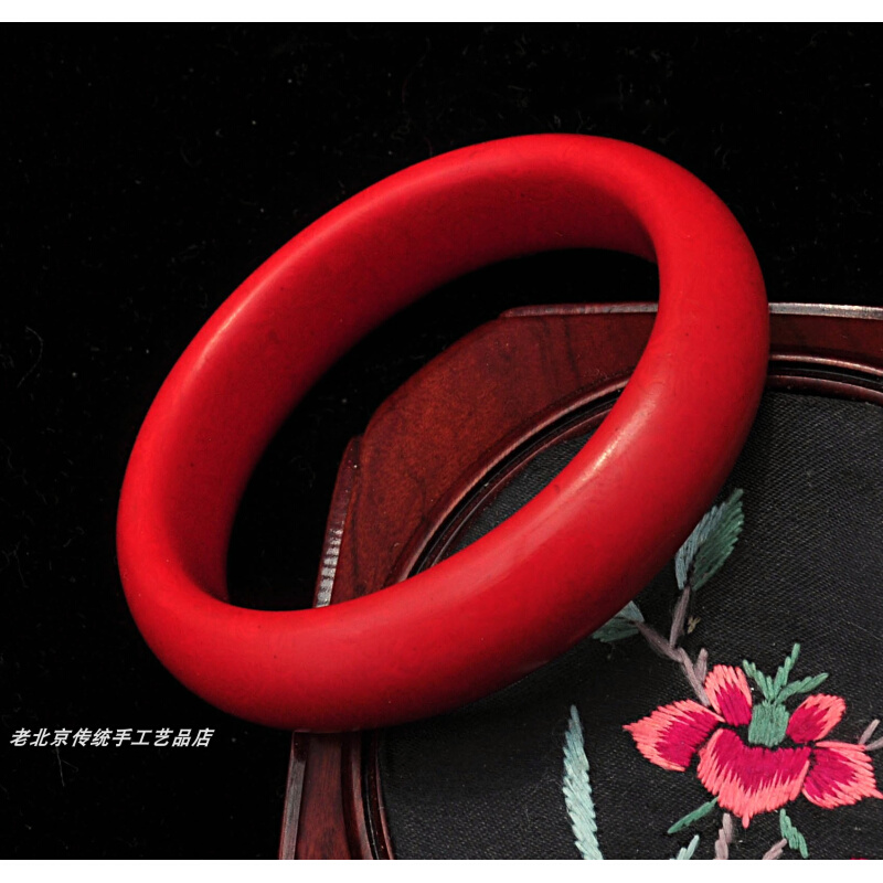 本命年特色礼品天然大漆漆器剔红老北京手工雕漆传统素面扁款手镯 - 图2