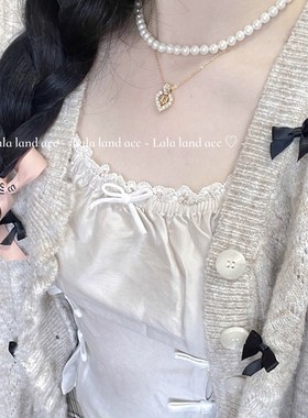 Lala leand acc/精致感甜心 金爱心项链锁骨链淡水珍珠法式复古感